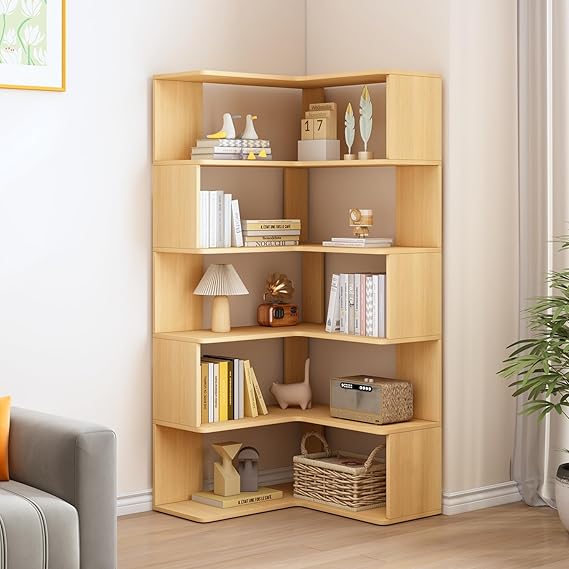 6-Tier L-Shaped Corner Bookshelf, 66" Tall