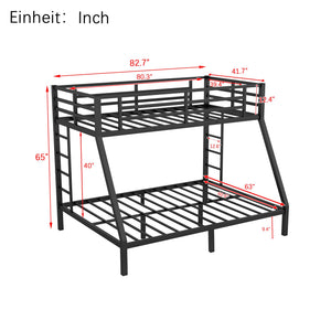 Twin XL over Queen Metal Bunk Bed with Ladders & Guardrail