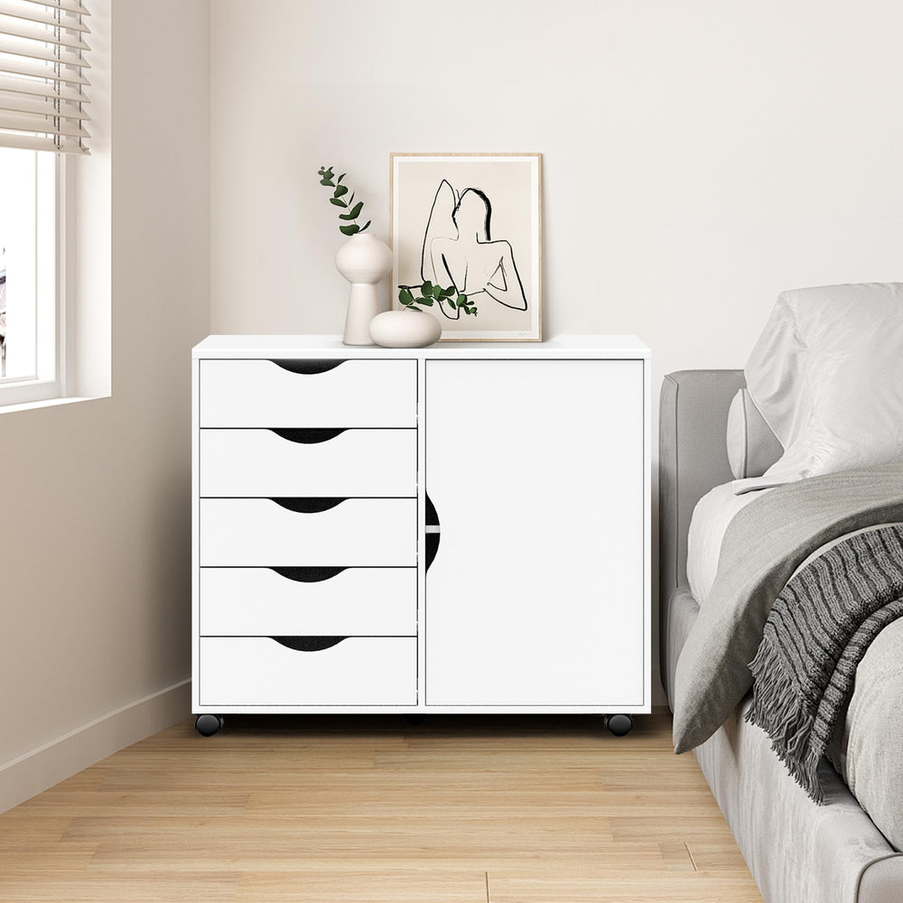 5-Drawer Mobile Storage Cabinet with Door & Wheels