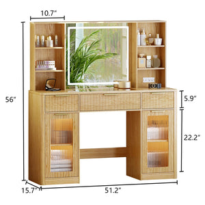 47" Fluted Makeup Vanity Desk with Mirror, Lights & Storage