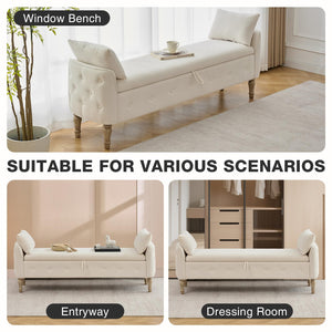 67" King Size Storage Bench with Hidden Storage & Wood Legs