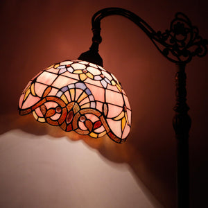 Tiffany Floor Lamp Pink Baroque Stained Glass 64" Gooseneck Reading Light