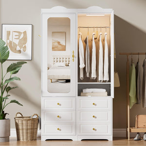 Armoire Wardrobe with Mirror, Drawers & Sensor Light