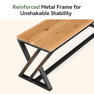 55" Solid Wood Entryway Bench with Metal Legs
