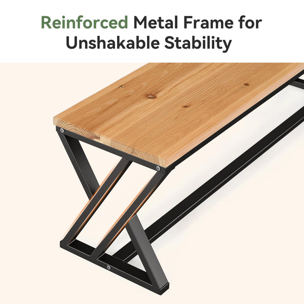 55" Solid Wood Entryway Bench with Metal Legs