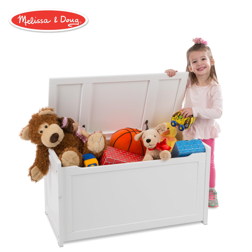 Wooden Toy Chest with Safety-Hinged Lid