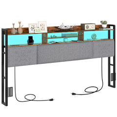 King Upholstered Headboard with LED Lights & Charging Station