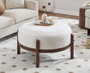 29" Round Ottoman Upholstered Footstool with Wooden Legs