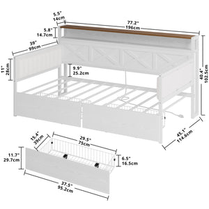 Twin Size Farmhouse Daybed with Storage Drawers & Charging Station