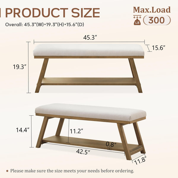 45" Upholstered Entryway Storage Bench with Shoe Rack