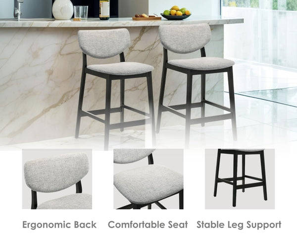 Counter Height Bar Stools with Backs — Farmhouse Linen Upholstered, Grey (Set Options)