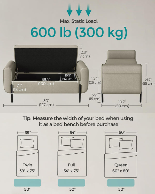 Storage Bench with Armrests and Ottoman Storage