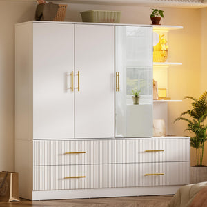 3-Door Armoire Wardrobe with Mirror & LED