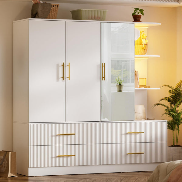 3-Door Armoire Wardrobe with Mirror & LED