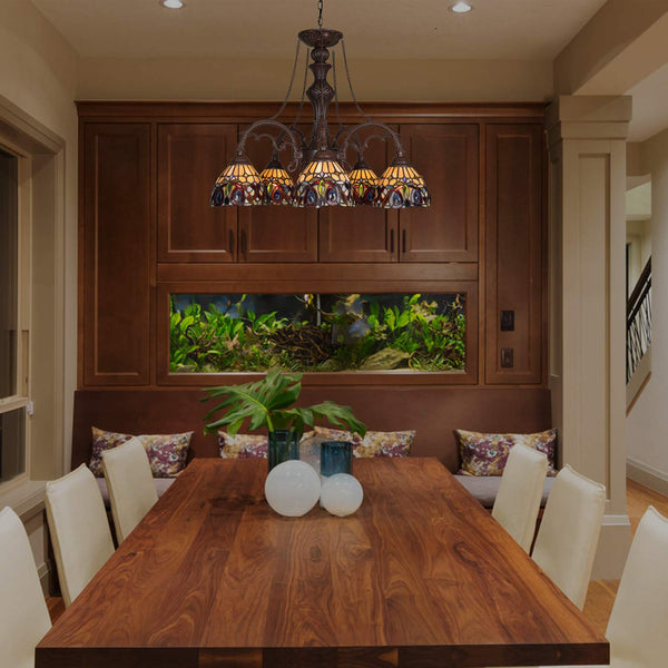 5-Light Tiffany Stained Glass Chandelier