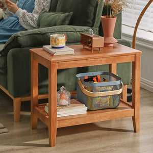 Solid Wood 2-Tier End Table with Storage Shelf