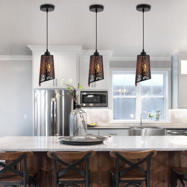 Black Gold Hollow-Carved Pendant Light – Farmhouse Metal Fixture