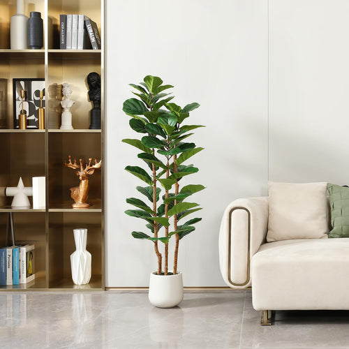 Artificial Fiddle Leaf Fig Tree with White Planter – 5ft, 6ft, 7ft