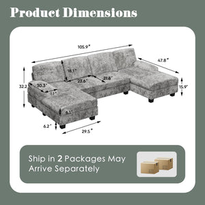 U-Shaped Sectional Sofa with Double Chaise & Memory Foam