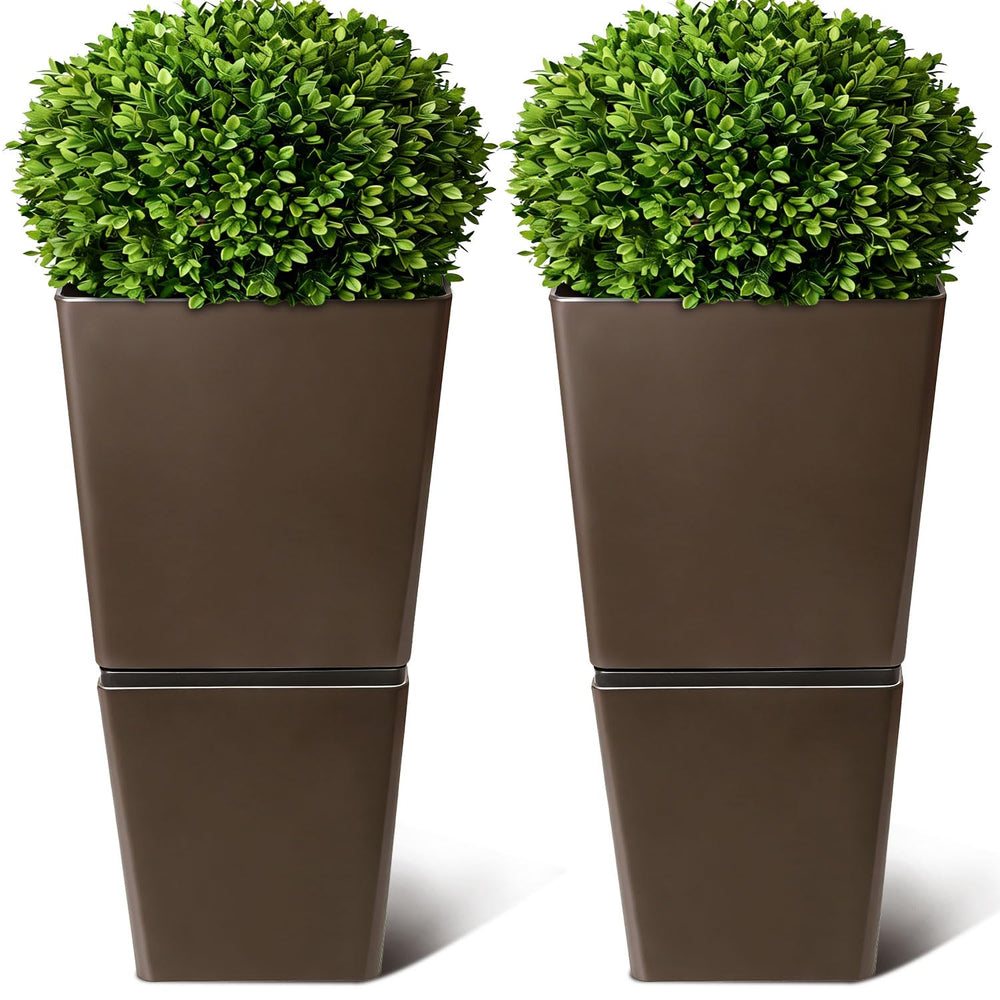 Tall Outdoor Planters with Wheels & Drainage – Set of 2