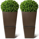 Tall Outdoor Planters with Wheels & Drainage – Set of 2
