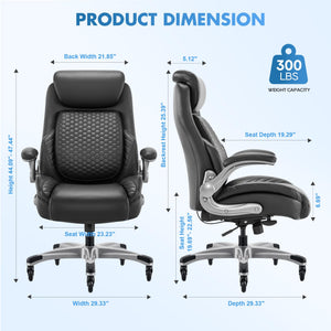 High Back Leather Executive Office Chair with Lumbar Support & Adjustable Headrest