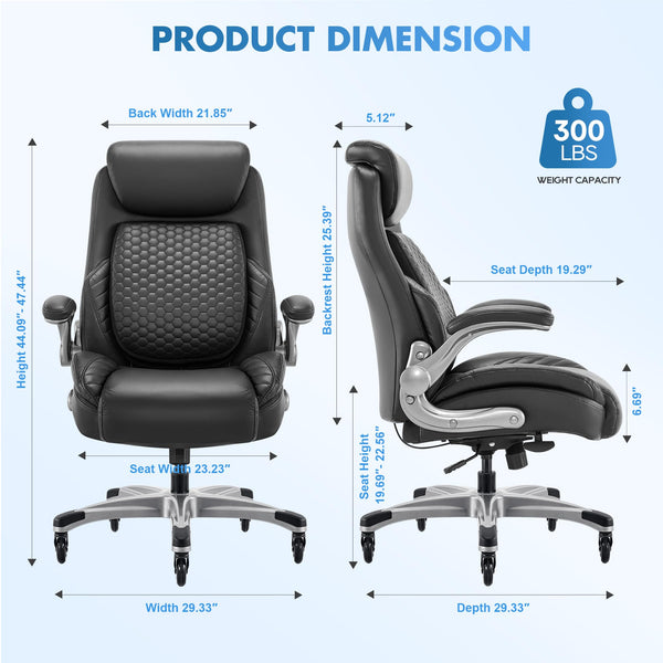 High Back Leather Executive Office Chair with Lumbar Support & Adjustable Headrest