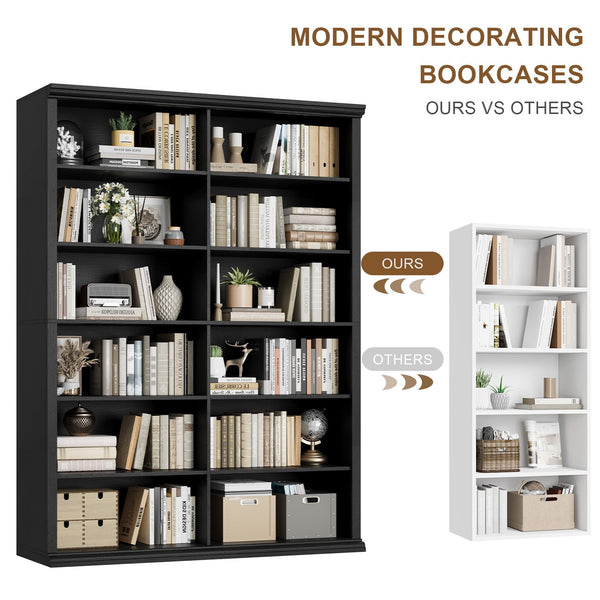 Extra Large Double Bookcase with 6 Shelves