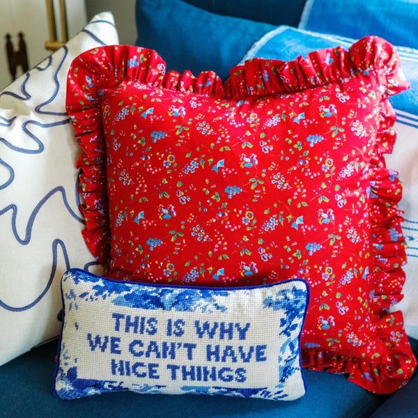 Needlepoint Throw Pillow – Wool Embroidery, 8" x 14"