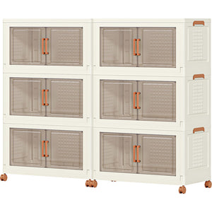 648Qt Extra Large Collapsible Storage Bins with Lids, Wheels & Doors – 6 Pack