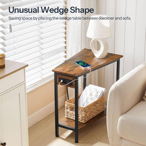Wedge End Table with Charging Station & Open Shelves