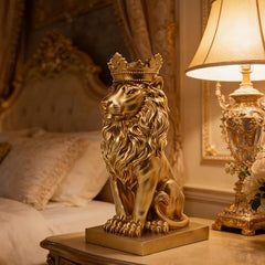 Gold Lion Head Statue – Large Resin Sculpture for Home Decor