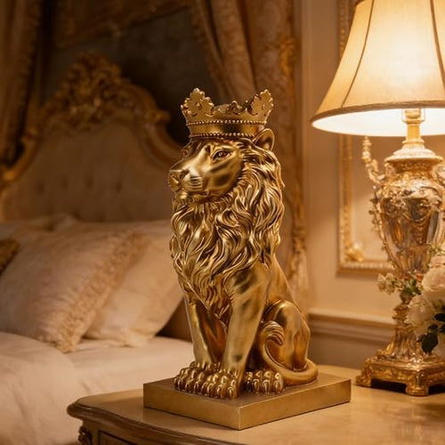 Gold Lion Head Statue – Large Resin Sculpture for Home Decor