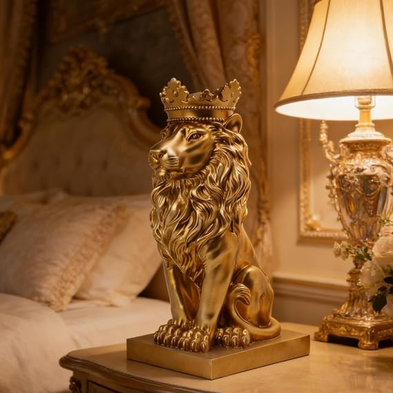 Gold Lion Head Statue – Large Resin Sculpture for Home Decor