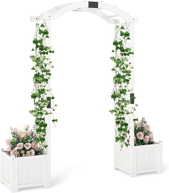 Wooden Garden Arbor with Planter Boxes & Climbing Trellis