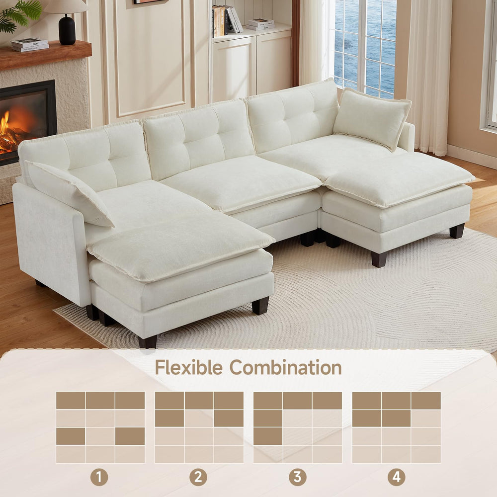 Modular U-Shaped Sectional Sofa with Ottomans