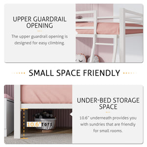 Twin Over Twin Metal Bunk Bed with Ladder & Guardrail