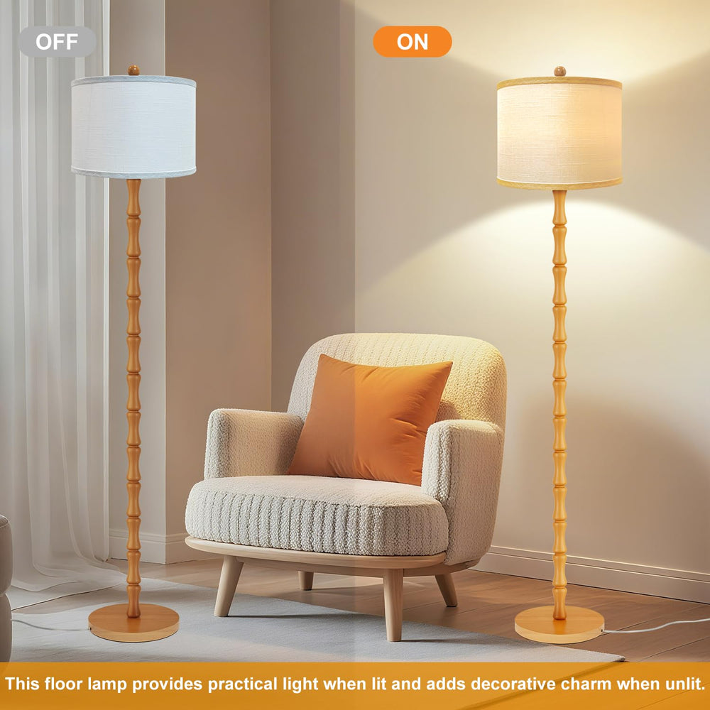 Vintage Wood Floor Lamp with Rotary Switch & 3 Color Temperatures