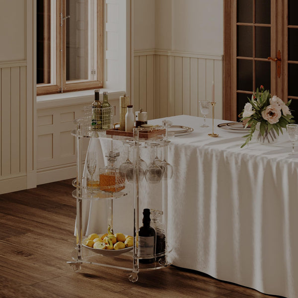 3-Tier Acrylic Rolling Bar Cart with Glass Holder