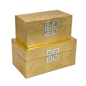 Decorative Wooden Storage Box Set with Hinged Lid — Set of 2