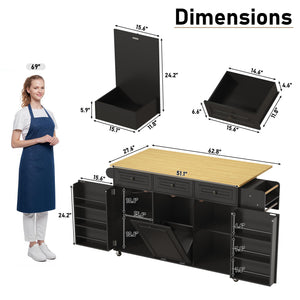 Rolling Kitchen Island with Power Outlet & Drop Leaf