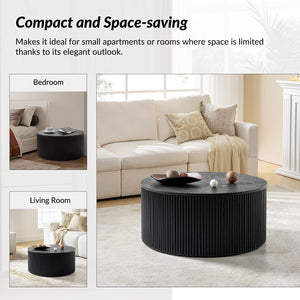 Fluted Round Coffee Table with Lift-Top Storage