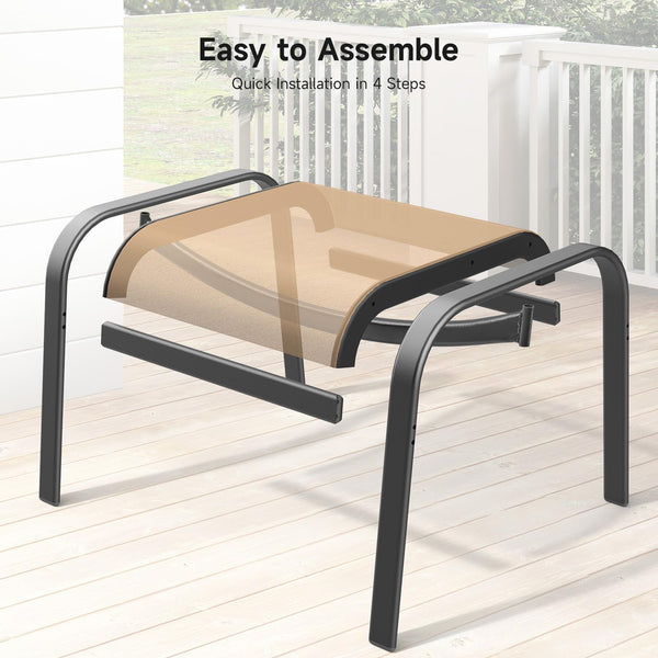 Outdoor Ottoman Set of 2 – Stackable Patio Foot Stool with Textilene & Metal Frame