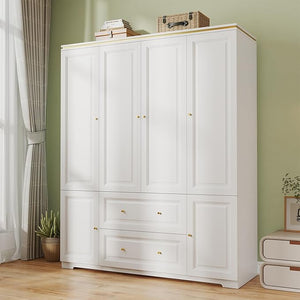 White Wardrobe Closet with Drawers, Hanging Rod & Shelves