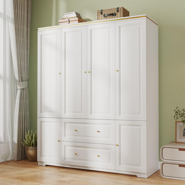 Large Wardrobe Closet with Drawers & Hanging Rod