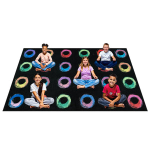 Colorful Circle Classroom Area Rug — Non-Slip Educational Kids Carpet