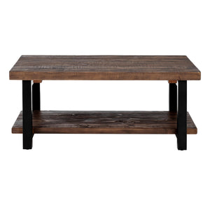 42-Inch Rectangular Solid Wood Coffee Table with Storage Shelf