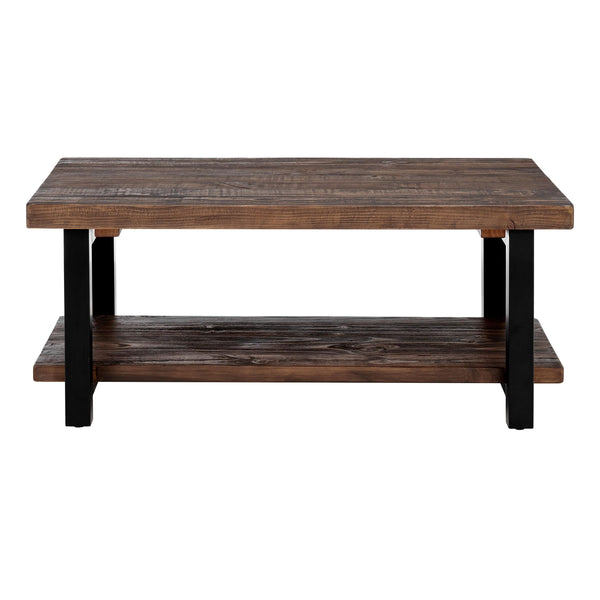 42-Inch Rectangular Solid Wood Coffee Table with Storage Shelf
