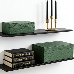 Decorative Storage Boxes Set of 2 with Lids – Faux Leather Nesting Jewelry & Keepsake Boxes