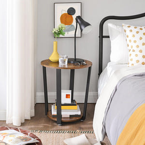 Round Side End Table 2-Tier with Storage Shelf